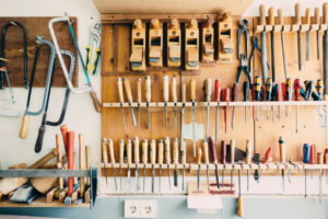 a workbench with tools