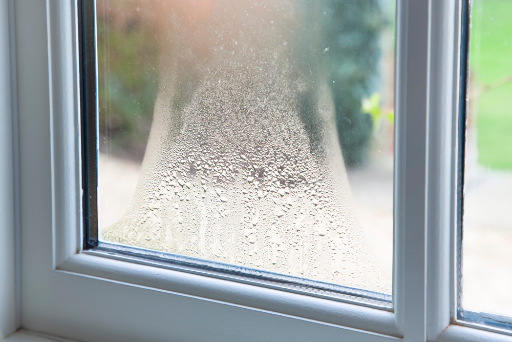 A window pane adorned with glistening water droplets.