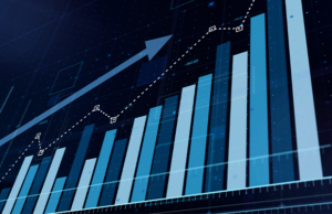 a graph bar with a blue background