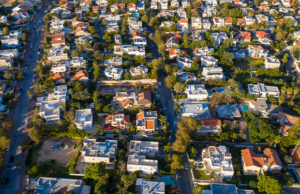 a city with many buildings and trees